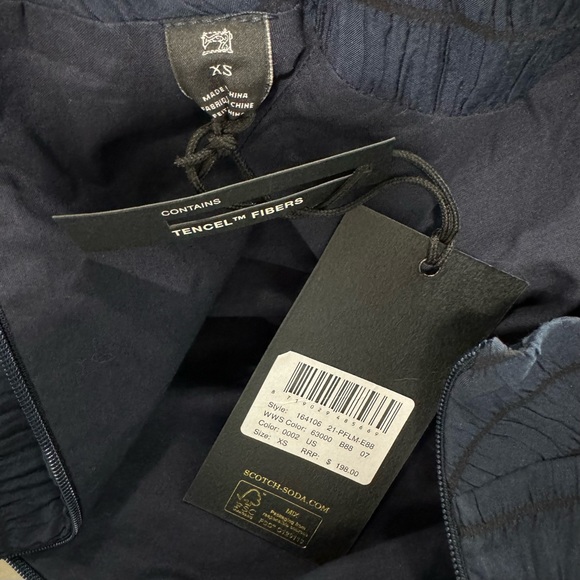 NWT Scotch & Soda Textured Smocked Navy Mini Dress With Voluminous Puff Sleeves - Picture 14 of 15